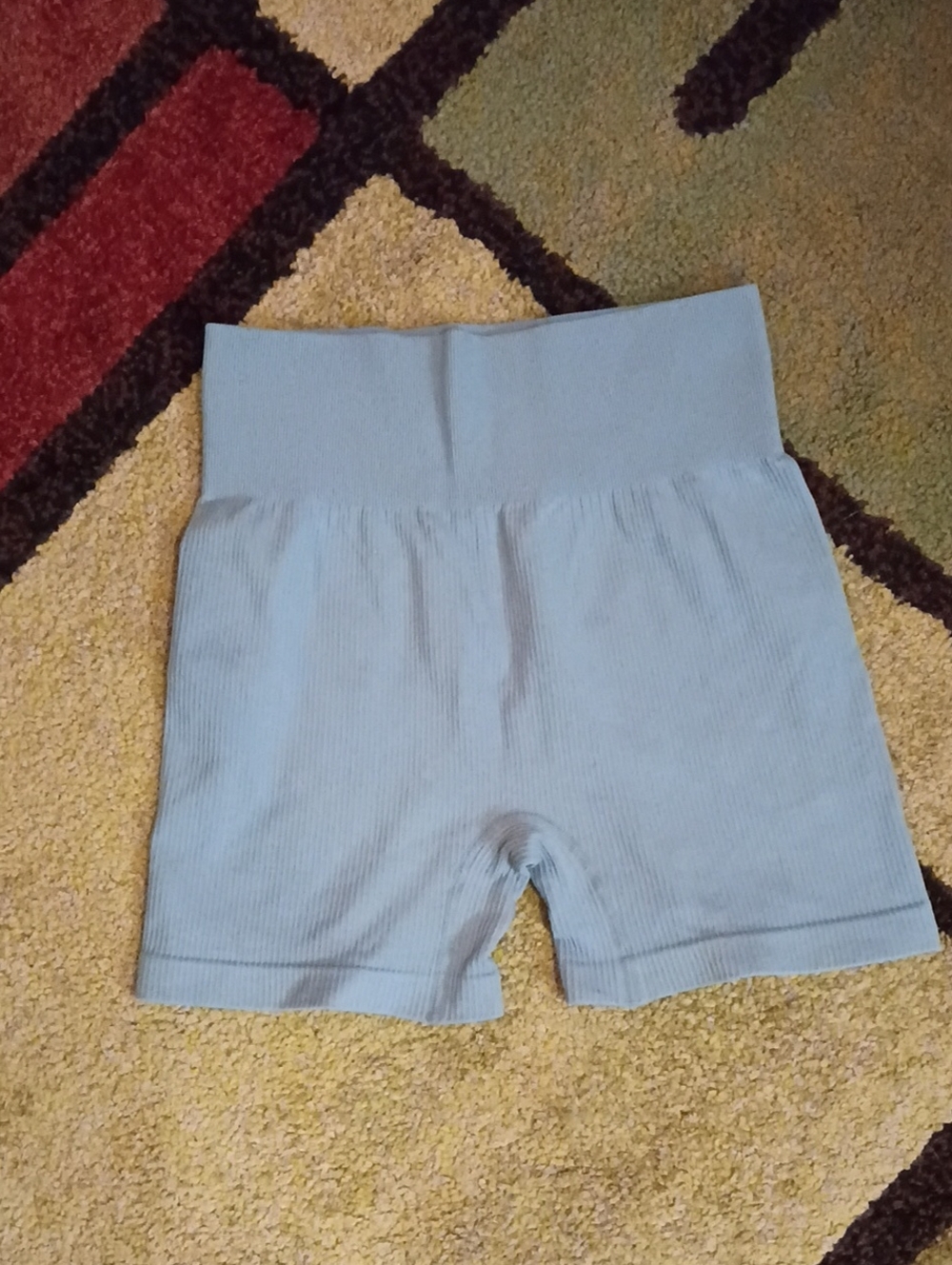 Junior's Stretch Ribbed Light Blue Bike Shorts Size Medium